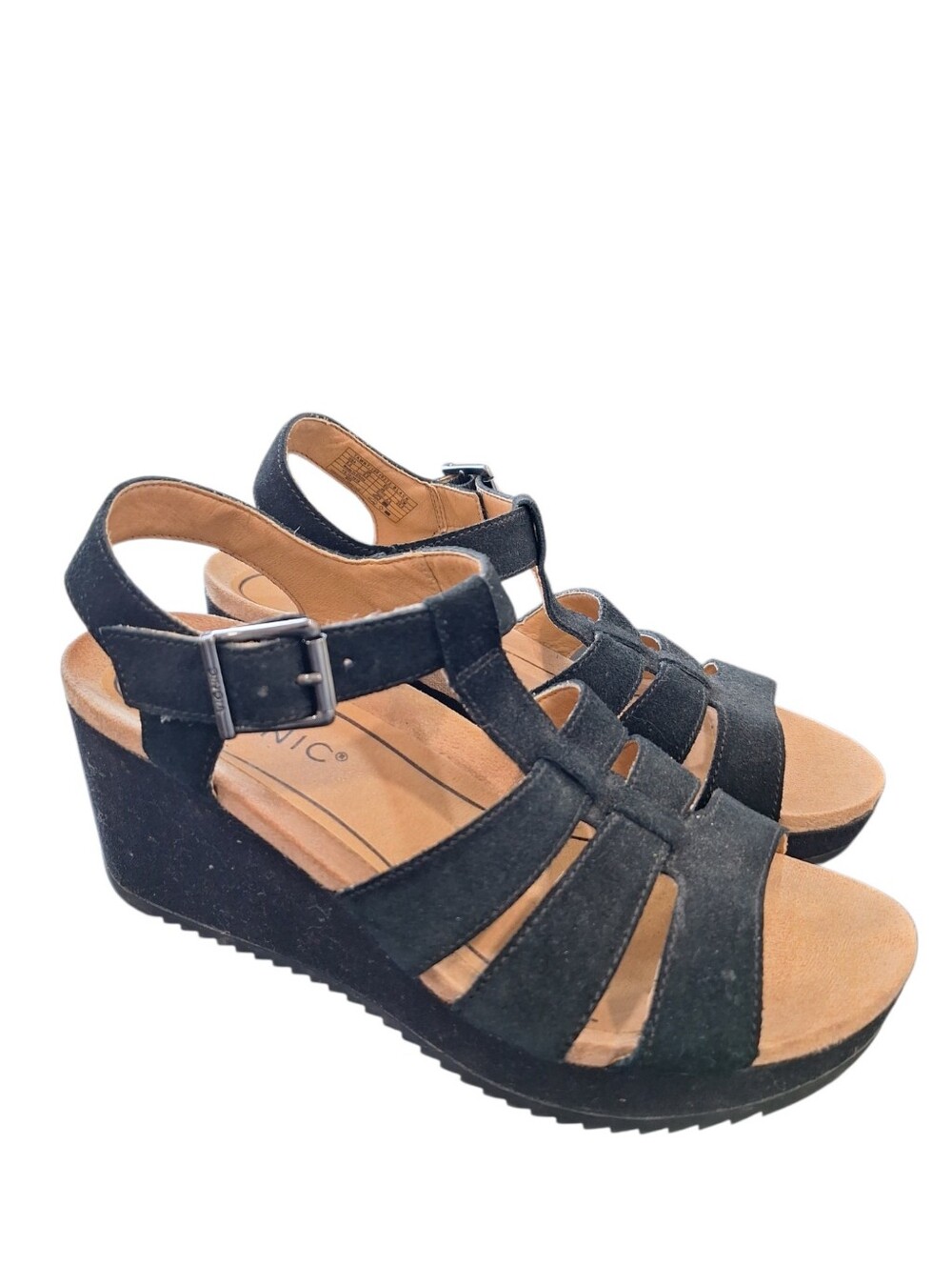 Vionic Women's Tawny Black Suede Wedge Sandals Size 8.5M